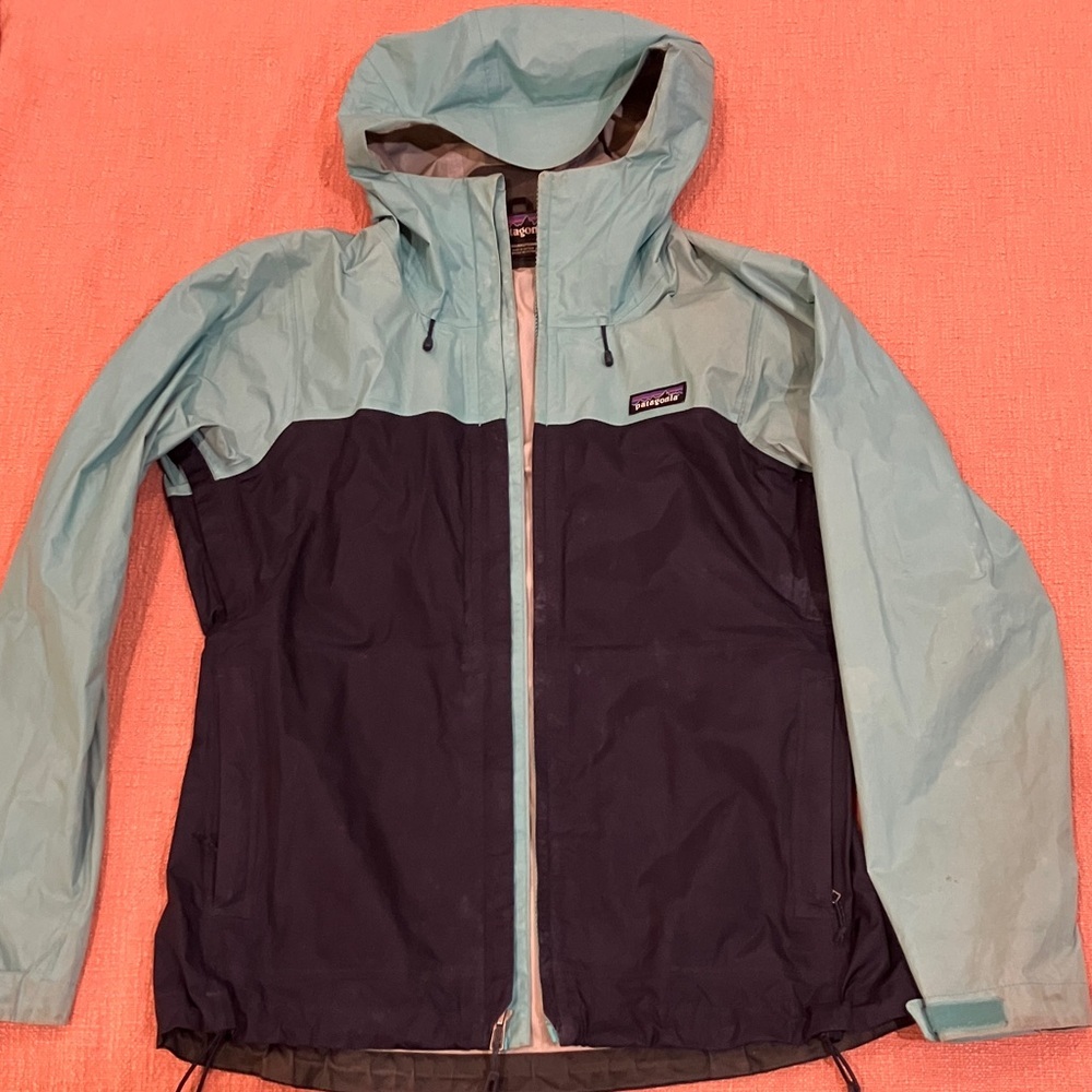 Patagonia small wm’s rainjacket waterproof windbreaker Jacket - turquoise /navy